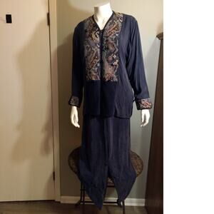 Vntg 80s 90s Papike Wear 2 Pc Set Aztec Southwestern Jacket Duster Maxi Skirt S